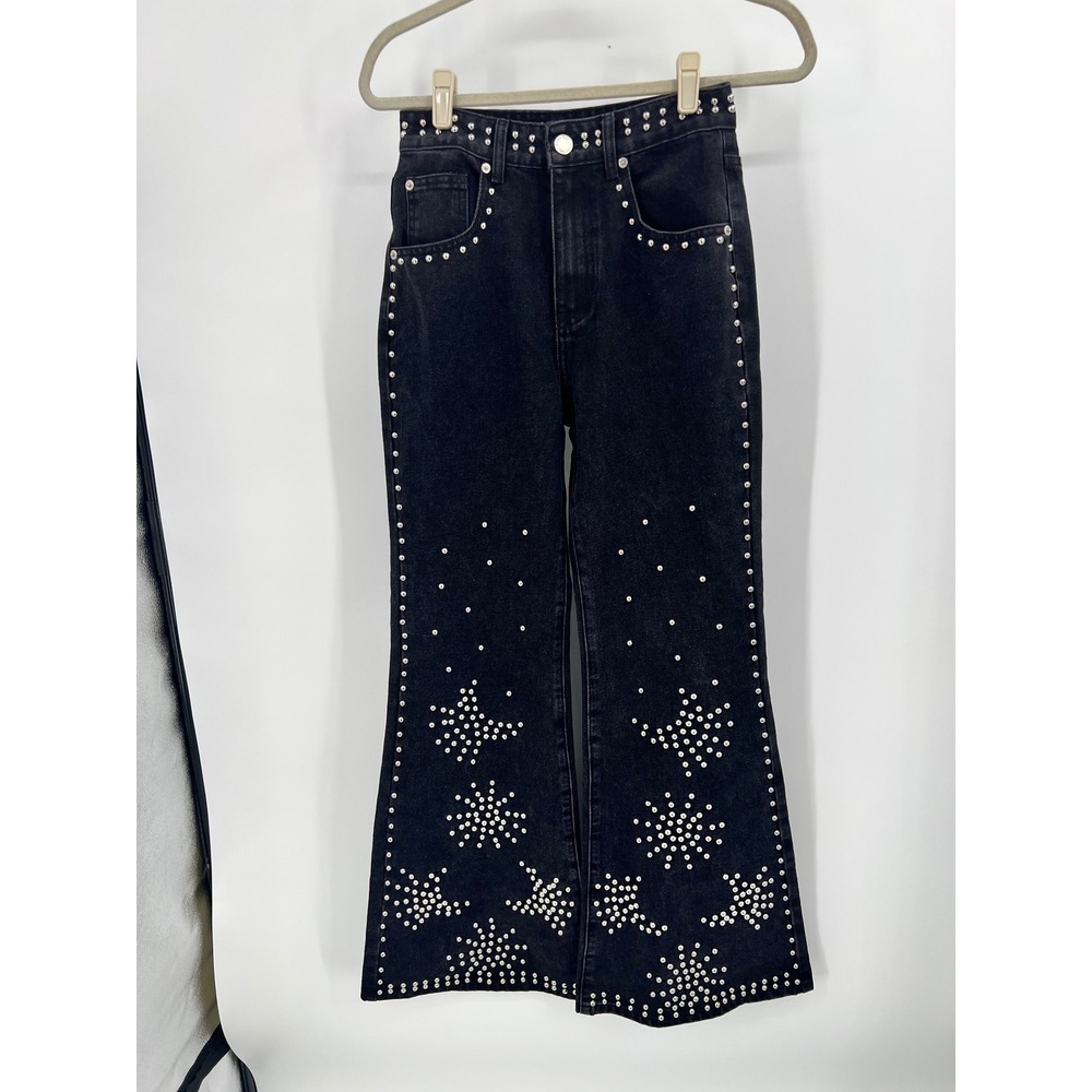NWT Nasty Gal Western Studded Flare Jeans Black Star Studs Size 4